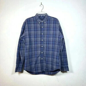 J.Crew Blue Tartan Plaid Mens Large L 100 % Cotton Long Sleeve Shirt Button Down
